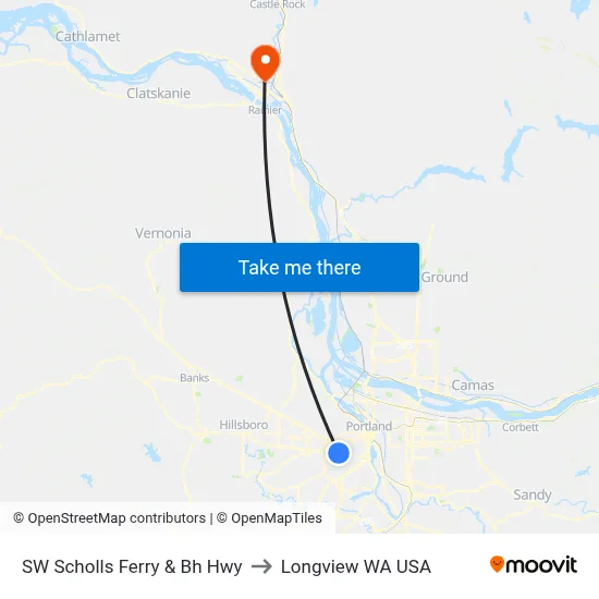 SW Scholls Ferry & Bh Hwy to Longview WA USA map