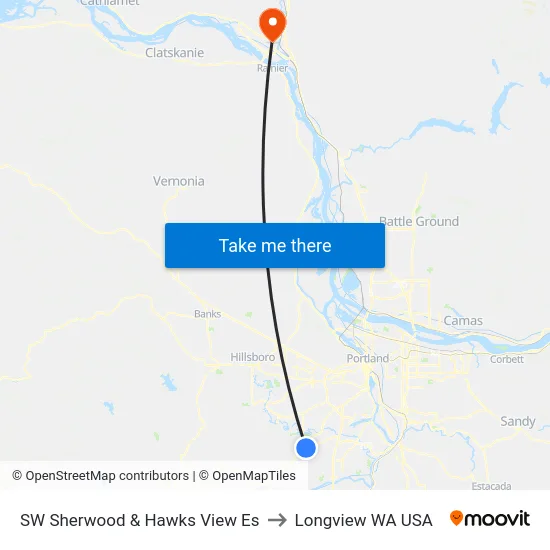 SW Sherwood & Hawks View Es to Longview WA USA map