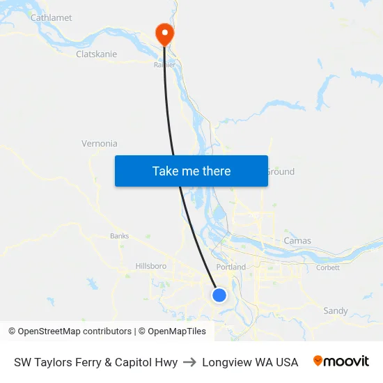 SW Taylors Ferry & Capitol Hwy to Longview WA USA map