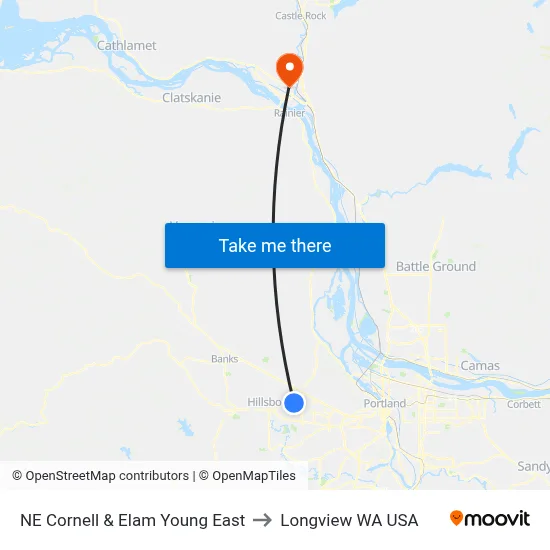 NE Cornell & Elam Young East to Longview WA USA map