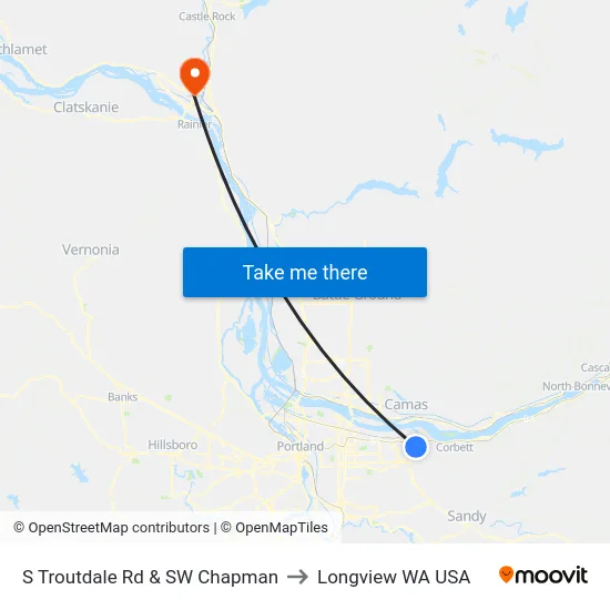 S Troutdale Rd & SW Chapman to Longview WA USA map