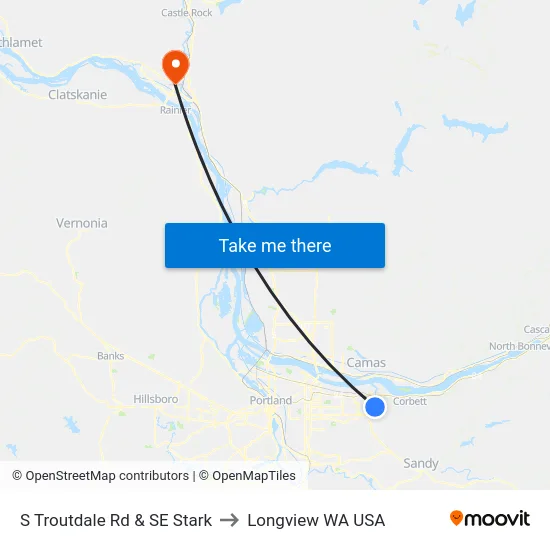 S Troutdale Rd & SE Stark to Longview WA USA map