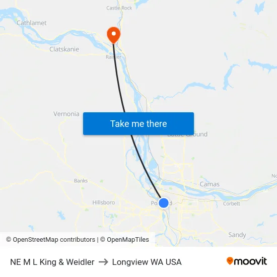 NE M L King & Weidler to Longview WA USA map