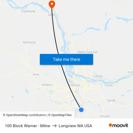 100 Block Warner - Milne to Longview WA USA map