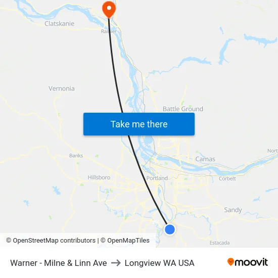 Warner - Milne & Linn Ave to Longview WA USA map