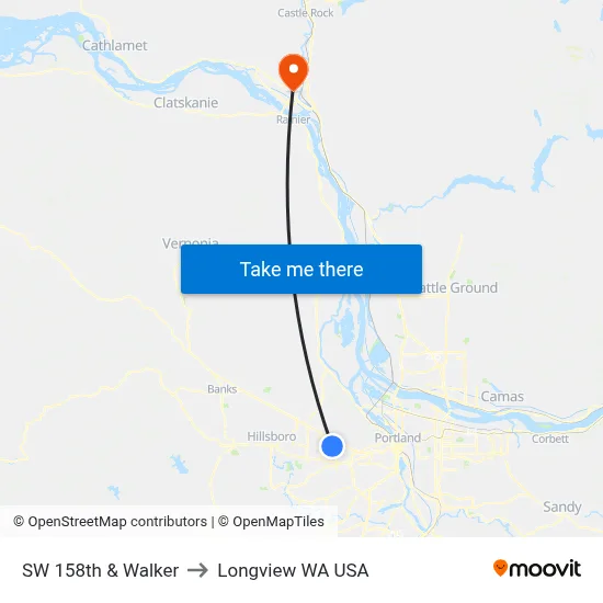 SW 158th & Walker to Longview WA USA map