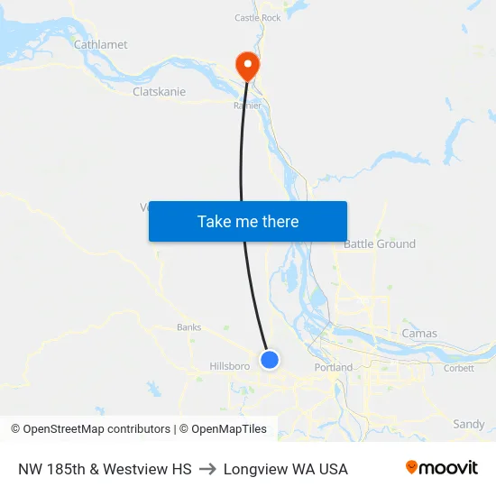 NW 185th & Westview HS to Longview WA USA map