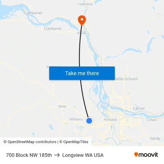 700 Block NW 185th to Longview WA USA map