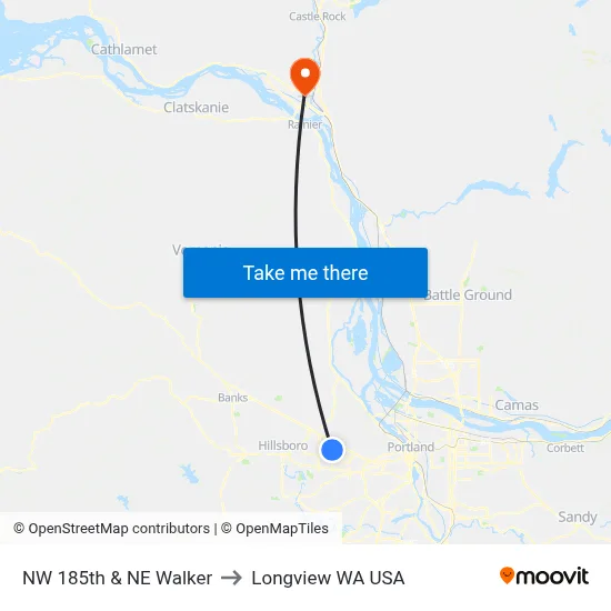 NW 185th & NE Walker to Longview WA USA map