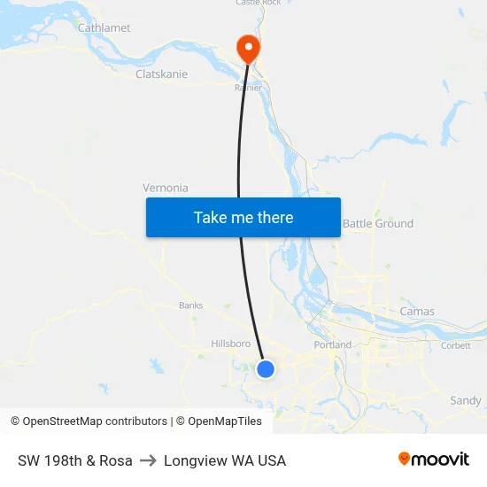 SW 198th & Rosa to Longview WA USA map