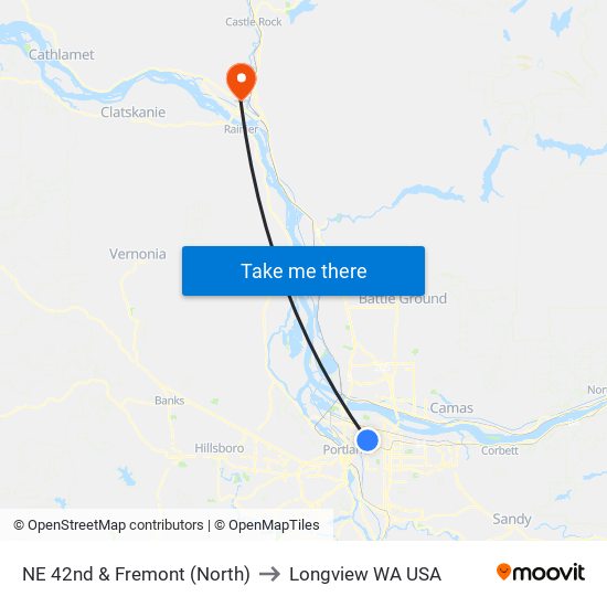 NE 42nd & Fremont (North) to Longview WA USA map
