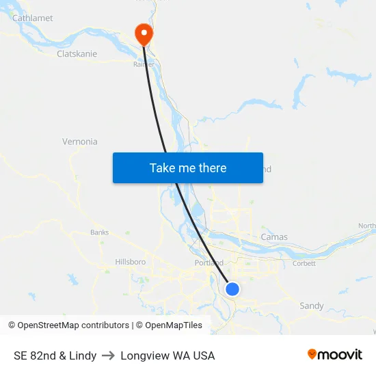 SE 82nd & Lindy to Longview WA USA map