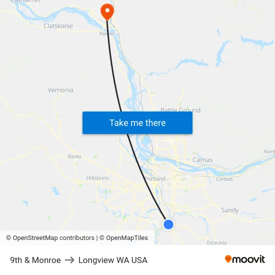 9th & Monroe to Longview WA USA map
