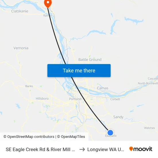 SE Eagle Creek Rd & River Mill Rd to Longview WA USA map