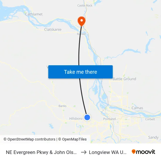 NE Evergreen Pkwy & John Olsen to Longview WA USA map