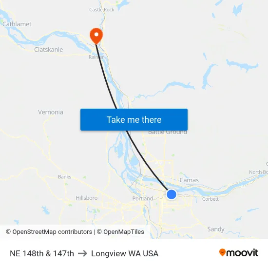 NE 148th & 147th to Longview WA USA map