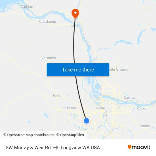 SW Murray & Weir Rd to Longview WA USA map