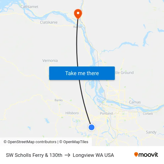 SW Scholls Ferry & 130th to Longview WA USA map