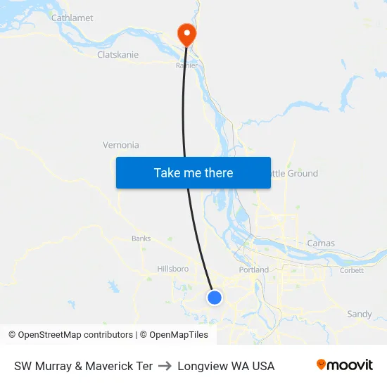 SW Murray & Maverick Ter to Longview WA USA map