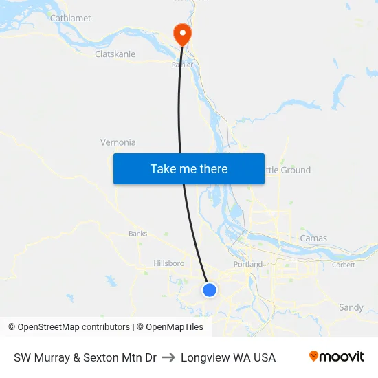SW Murray & Sexton Mtn Dr to Longview WA USA map