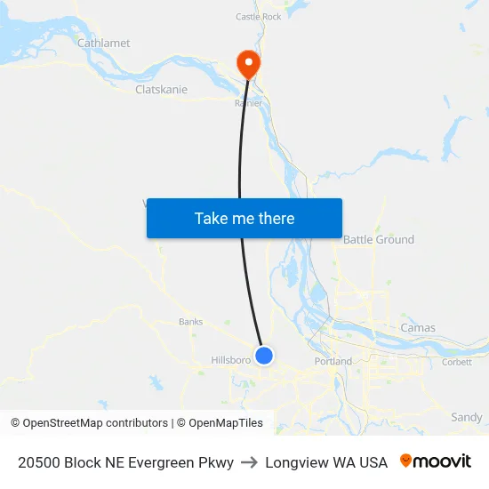 20500 Block NE Evergreen Pkwy to Longview WA USA map