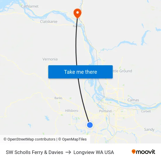 SW Scholls Ferry & Davies to Longview WA USA map