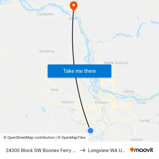 24300 Block SW Boones Ferry Rd to Longview WA USA map