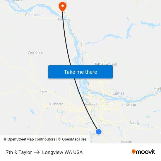 7th & Taylor to Longview WA USA map