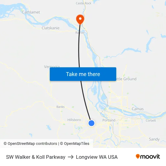 SW Walker & Koll Parkway to Longview WA USA map
