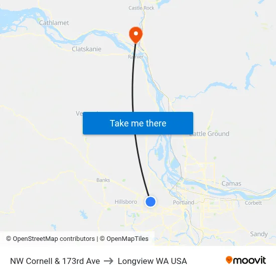 NW Cornell & 173rd Ave to Longview WA USA map