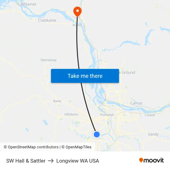 SW Hall & Sattler to Longview WA USA map