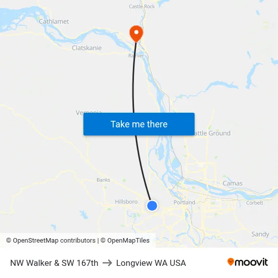 NW Walker & SW 167th to Longview WA USA map