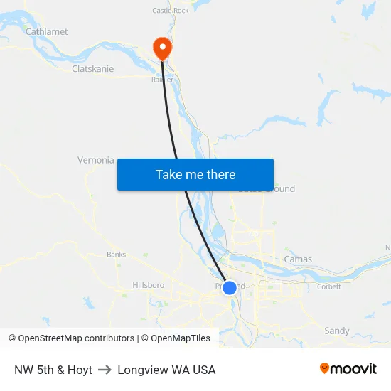 NW 5th & Hoyt to Longview WA USA map