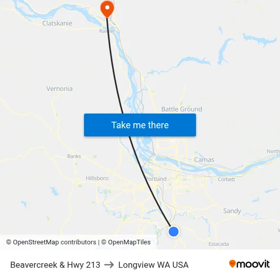 Beavercreek & Hwy 213 to Longview WA USA map