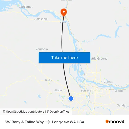 SW Bany & Tallac Way to Longview WA USA map