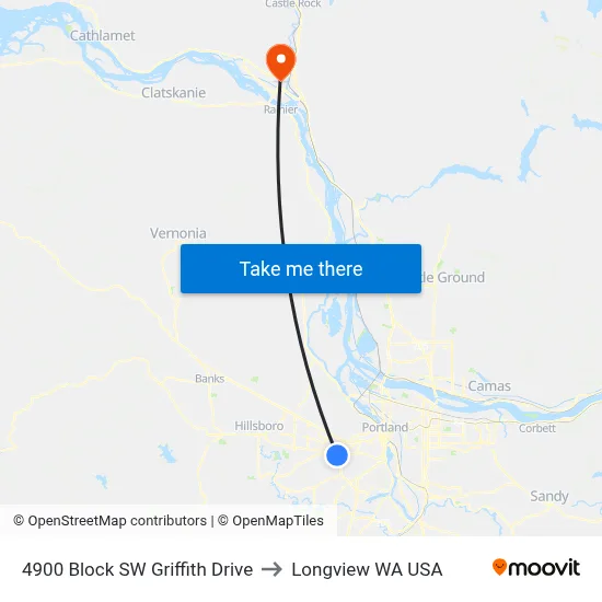 4900 Block SW Griffith Drive to Longview WA USA map