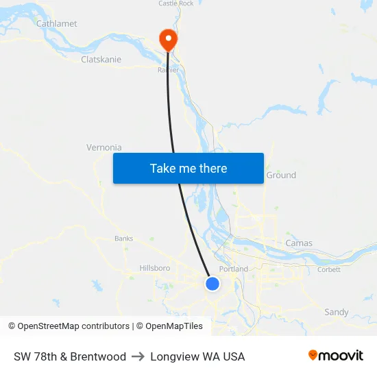 SW 78th & Brentwood to Longview WA USA map