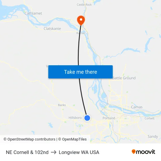 NE Cornell & 102nd to Longview WA USA map
