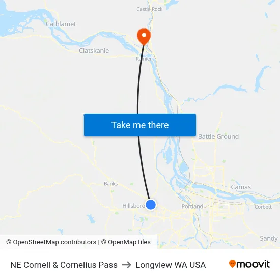 NE Cornell & Cornelius Pass to Longview WA USA map
