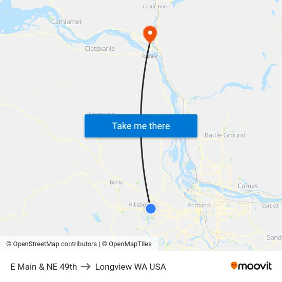 E Main & NE 49th to Longview WA USA map