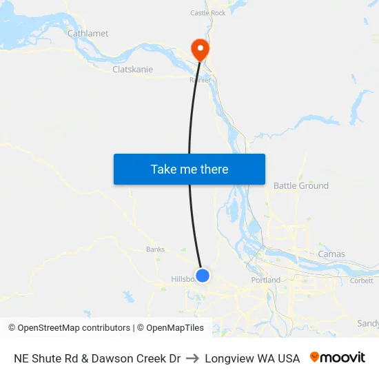 NE Shute Rd & Dawson Creek Dr to Longview WA USA map
