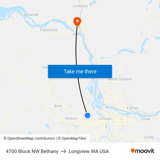 4700 Block NW Bethany to Longview WA USA map