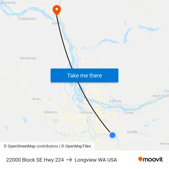 22000 Block SE Hwy 224 to Longview WA USA map