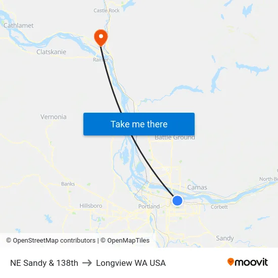 NE Sandy & 138th to Longview WA USA map