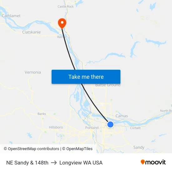 NE Sandy & 148th to Longview WA USA map