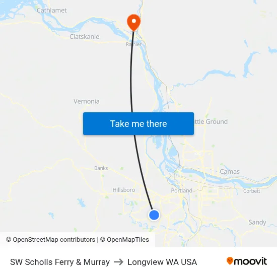 SW Scholls Ferry & Murray to Longview WA USA map