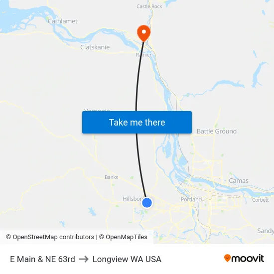 E Main & NE 63rd to Longview WA USA map