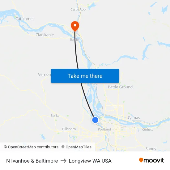 N Ivanhoe & Baltimore to Longview WA USA map