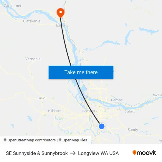 SE Sunnyside & Sunnybrook to Longview WA USA map
