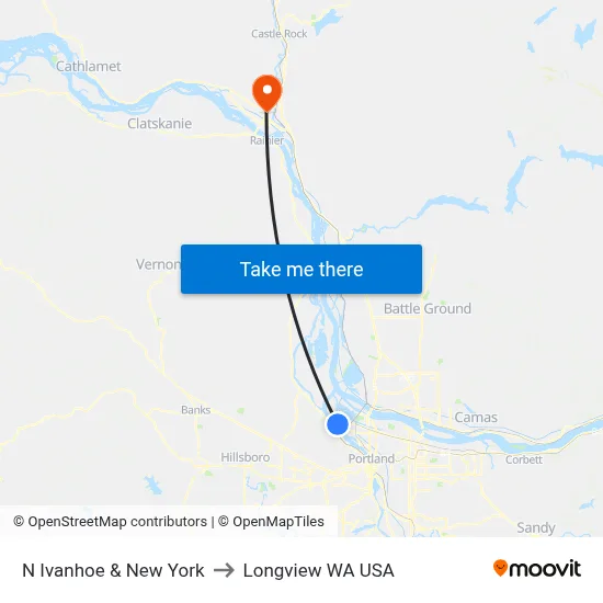 N Ivanhoe & New York to Longview WA USA map
